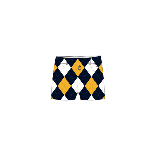 Blue and Gold Argyle Women's High Waist Short - MTO