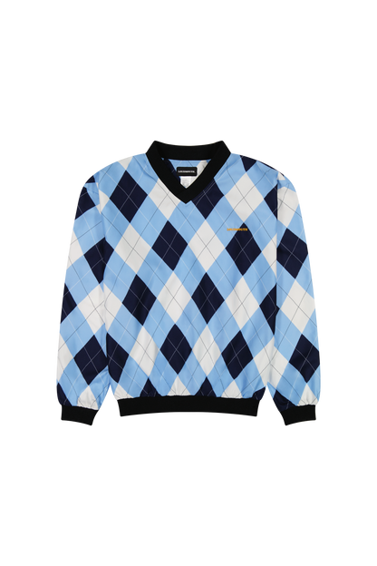 V-Neck Windbreaker - Blue & White Argyle