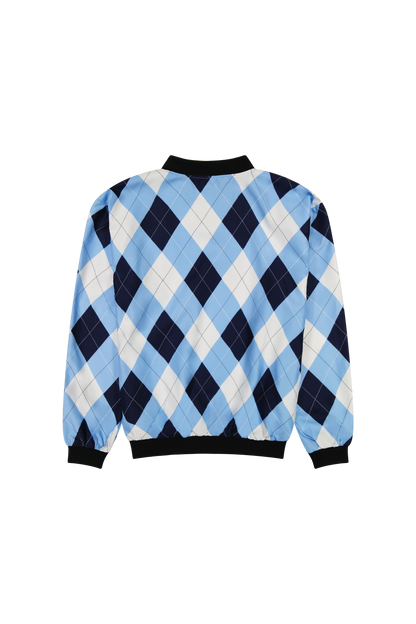 V-Neck Windbreaker - Blue & White Argyle