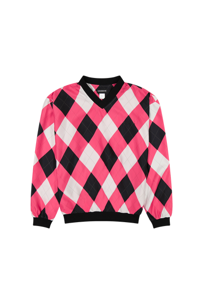 V-Neck Windbreaker - Pink & Black Argyle