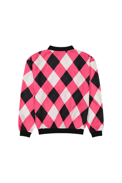 V-Neck Windbreaker - Pink & Black Argyle