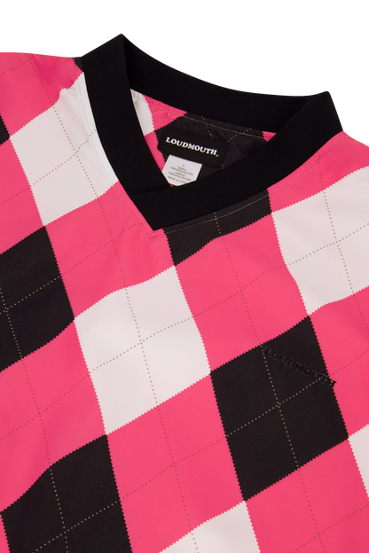 V-Neck Windbreaker - Pink & Black Argyle